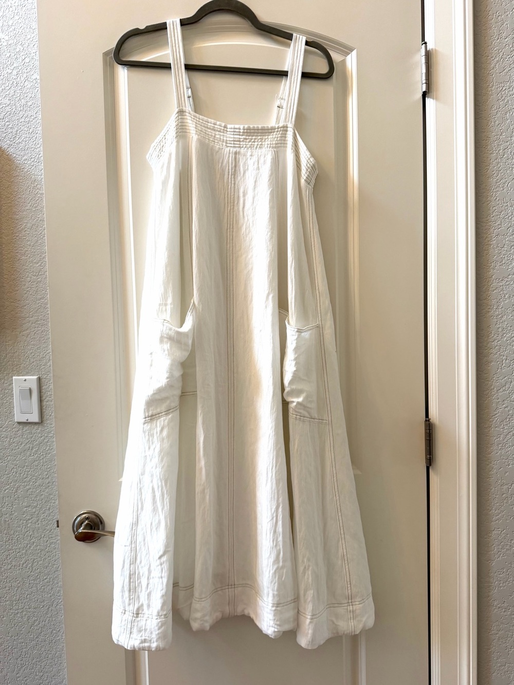 Mahina Hawaii A Line Midi Cream Jumper Dress. Patch pockets. Gorpcore. Boho. SZS